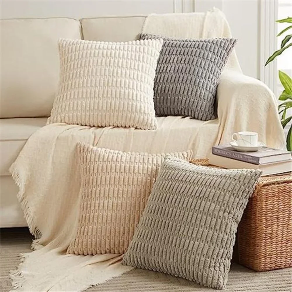 4 Packs Neutral Decorative Throw Pillow Covers 18x18 Inch Living NO INSERT